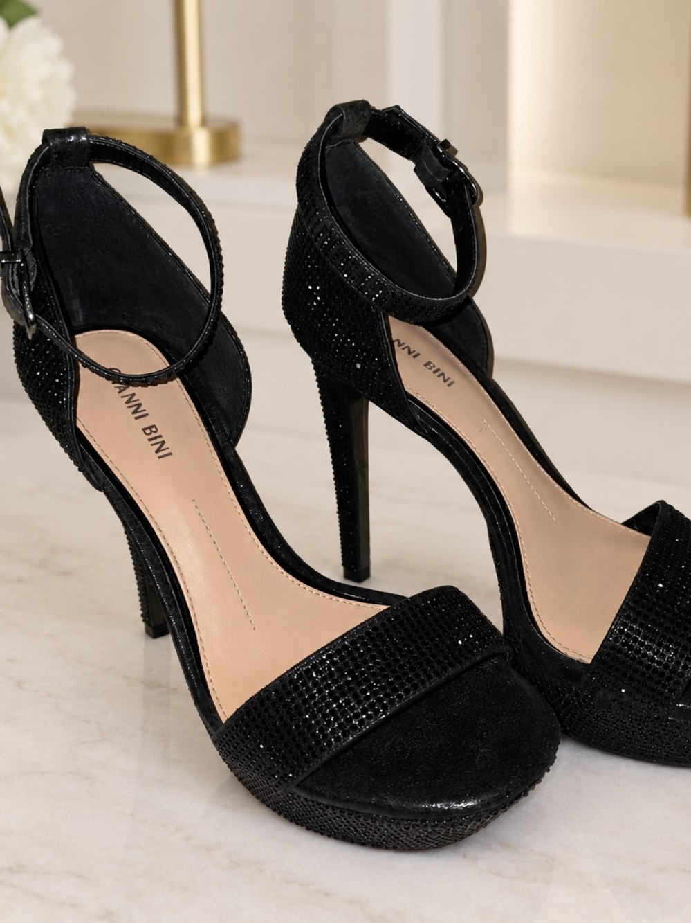 Gianni Bini Black Rhinestone Platform Heels Size 7.5 - Picture 5 of 10